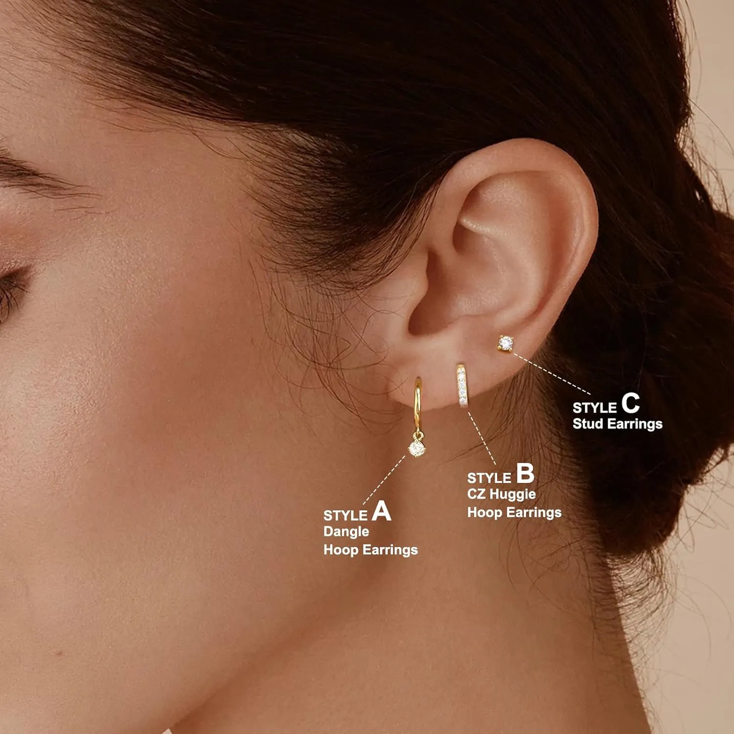 3 Pairs Gold Hoop Earrings Set: 14K Gold Plated Hypoallergenic Stud Earrings Dangle Cartilage Huggie Hoop Earrings for Women Fashion Gold Jewelry for Women Gifts