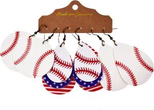 3 Pairs/Set Leather Earrings for Women Lightweight Football Ball Baseball Earrings Teardrop Ear Drop Dangle Sports Jewelry