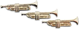 3-Piece Brass Trumpet Musician Lapel or Hat Pin & Tie Tack Set with Clutch Back by Novel Merk