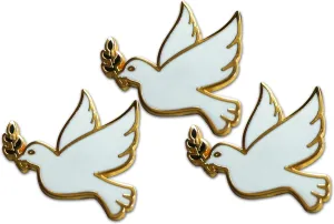 3-Piece White Dove With Olive Branch Lapel or Hat Pin and Tie Tack Set with Clutch Back by Novel Merk
