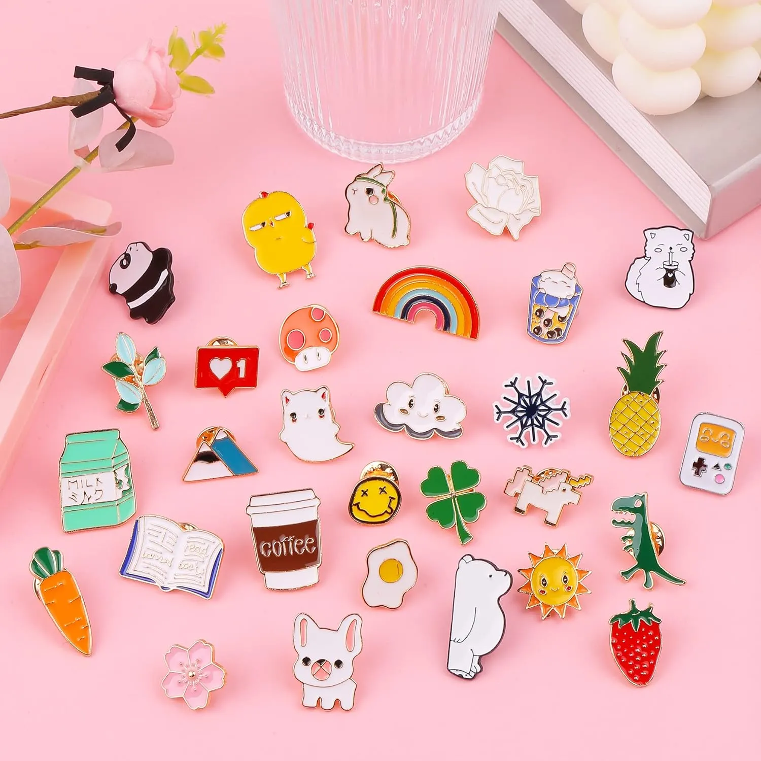 30 Pieces Cute Enamel Backpack Pins, Funny Enamel Brooch Bulk Set, Cartoon Enamel Lapel Pins, Kawaii Button Pins for Backpacks Bags Hats Clothes Decoration