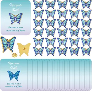 30 Sets Butterfly Pins on Card Bulk Religious Bible Verse Spring Butterfly Pins Gifts Live Your Faith Christian Lapel Pin with Card for Women Church Mothers Gifts Sunday School Party Favor
