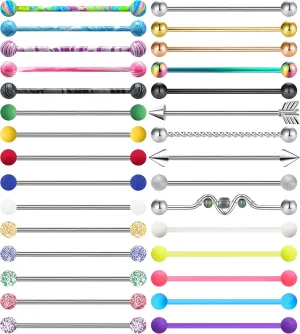 30Pcs 14G Stainless Steel Industrial Barbell Earrings for Women Men Cartilage Helix Body Piercing Jewelry 38mm 1&1/2 Inch Piercing Bar
