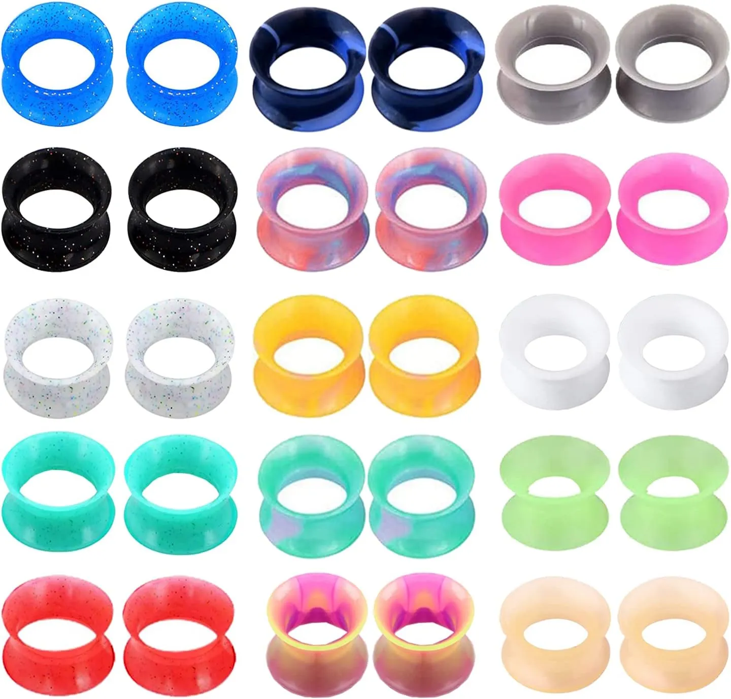 30PCS Soft Silicone Ear Gauges Flesh Tunnels Plugs Stretchers Expander Double Flared Flesh Tunnels Ear Piercing Jewelry for Women Men