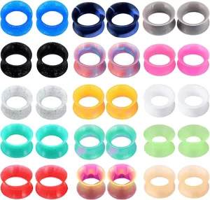 30PCS Soft Silicone Ear Gauges Flesh Tunnels Plugs Stretchers Expander Double Flared Flesh Tunnels Ear Piercing Jewelry for Women Men