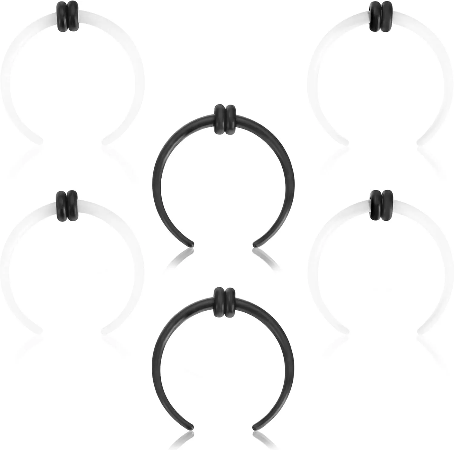 3Pairs Septum Rings Acrylic C Shape Nose Rings Pincher Taper Septum Piercing Nose Earring Ring with Black O-Rings for Women Men 16G