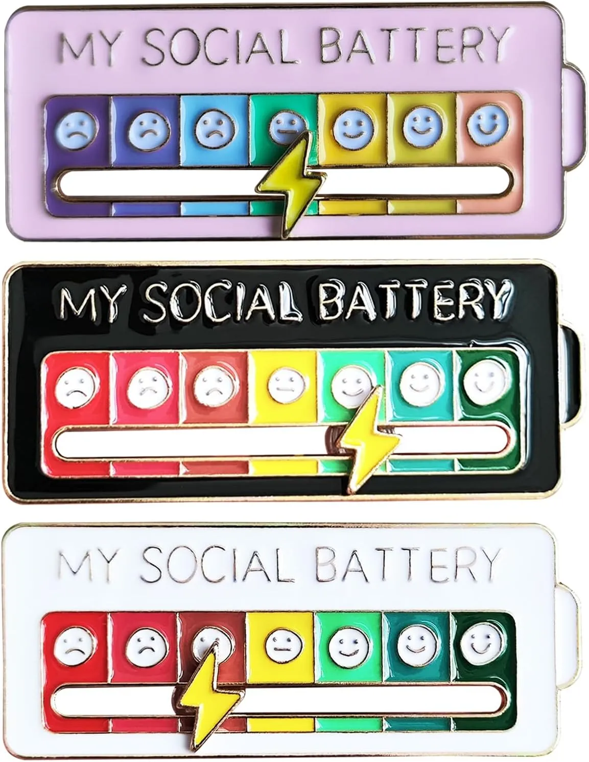 3PCS Cool Fun My Social Battery Slider Enamel Introvert Creative Lapel Pins for Clothing Backpacks Bags Hats Gifts Decoration