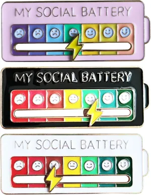 3PCS Cool Fun My Social Battery Slider Enamel Introvert Creative Lapel Pins for Clothing Backpacks Bags Hats Gifts Decoration
