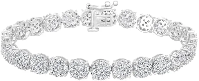 4 Carat Round-Shape Natural Cluster Diamond Bracelet | 14K White and Yellow Gold Composite Bracelet 7 Inch | I-J Color and I3 Clarity