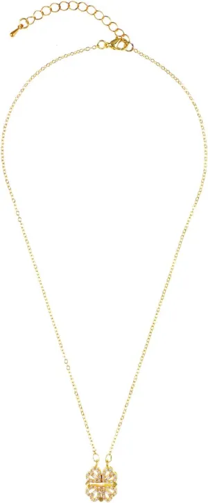 4 heart Magnetic 2 in 1 Four Leaf clover heart Multi Wearing Pendant Necklace for Women, Gold Tone