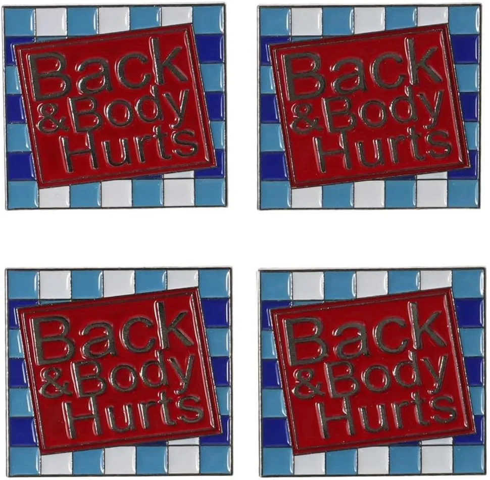 4 PCS Back&body Hurts Metal Enamel Pin Geometric Block English Letter Metal Brooch for Clothes Scarf Jacket Accessories