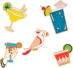 5Pcs Colorful Enamel Drink Lapel Pins Sets,Beach Lemon Juice Parrot Cocktail Badge Brooch Decoration for Clothes and Bags Accessories