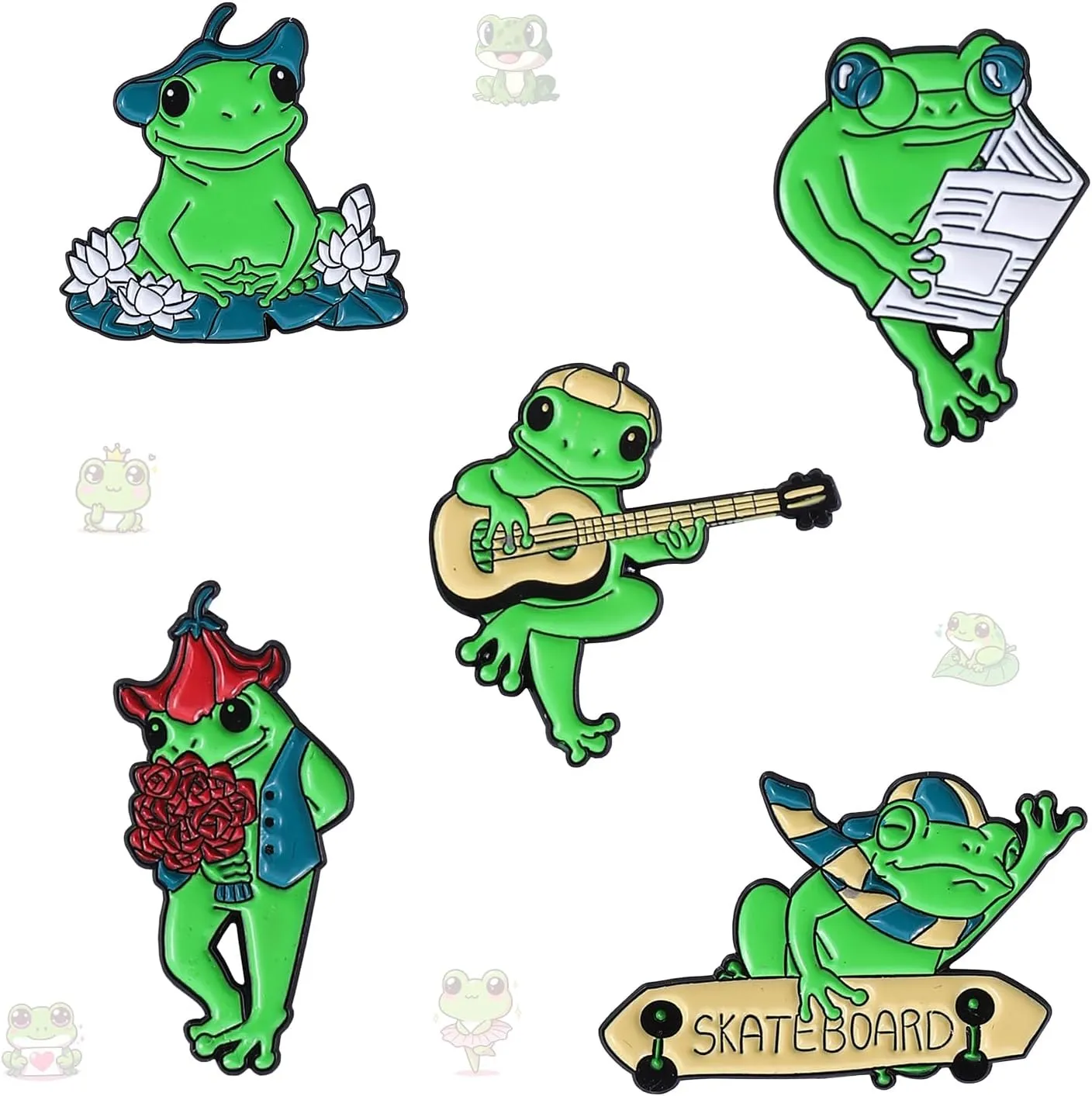 5Pcs Funny Frog Brooch, Frog Aesthetic Pins Praying, Playing Guitar, Reading Newspaper On Lotus Leaf, Cute Alloy Animal Enamel Pins Suitable for Party Gathering Daily Dress Up