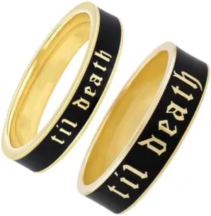 6mm & 4mm Wide Til Death Black Enamel Band Ring, Pair Set of Til Death Ring for Men and Women, Gift for Couple, Promise Ring - 925 Silver