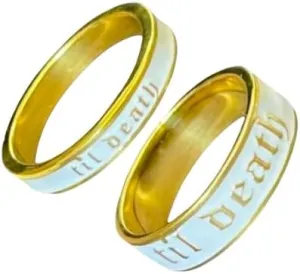 6mm & 4mm Wide Til Death White Enamel Band Ring, Pair Set of Til Death Ring for Men and Women, Gift for Couple, Promise Ring - 925 Silver