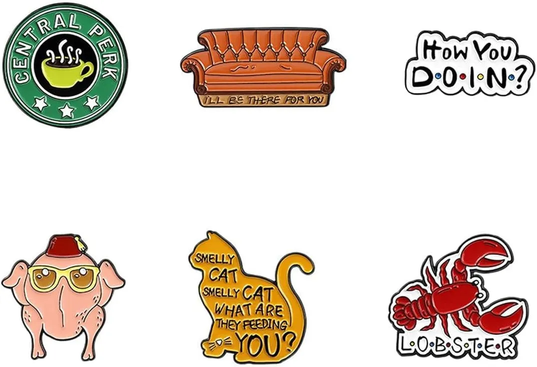6PCS Enamel Pins Set,Enamel Pins for Backpacks,Friends Show Lapel Pins,Cute Pins for Jackets Sweater Hats Bags,Enamel Pin TV Show Brooch Pins DIY Decoration
