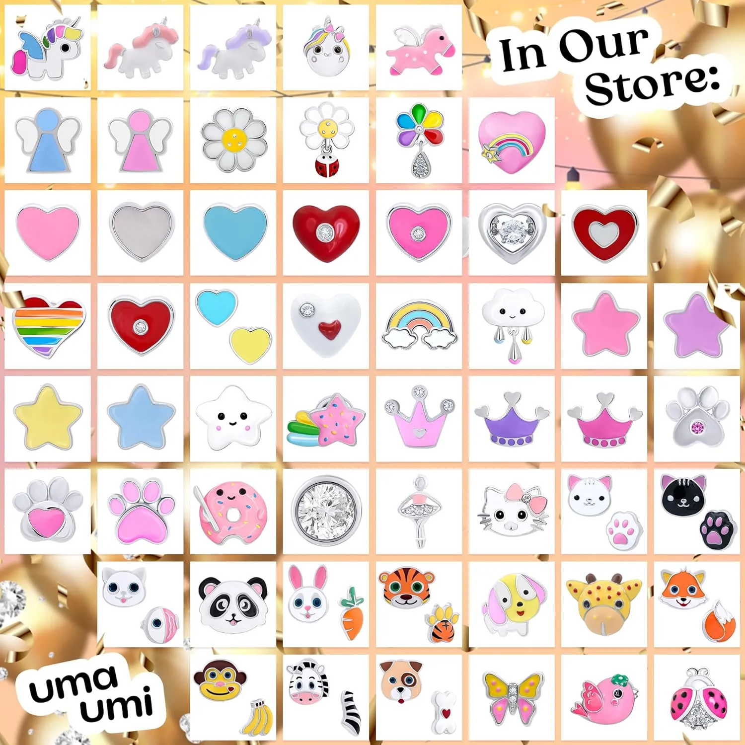 925 Heart Butterfly Star Unicorn Rainbow Cat Daisy Ladybug Dog Bunny Dance Birt Fox Angel Cloud Banana Tiger Animal Donut Stud Earrings for Baby Girls Kids 925 Sterling Silver Hypoallergenic Rhodium