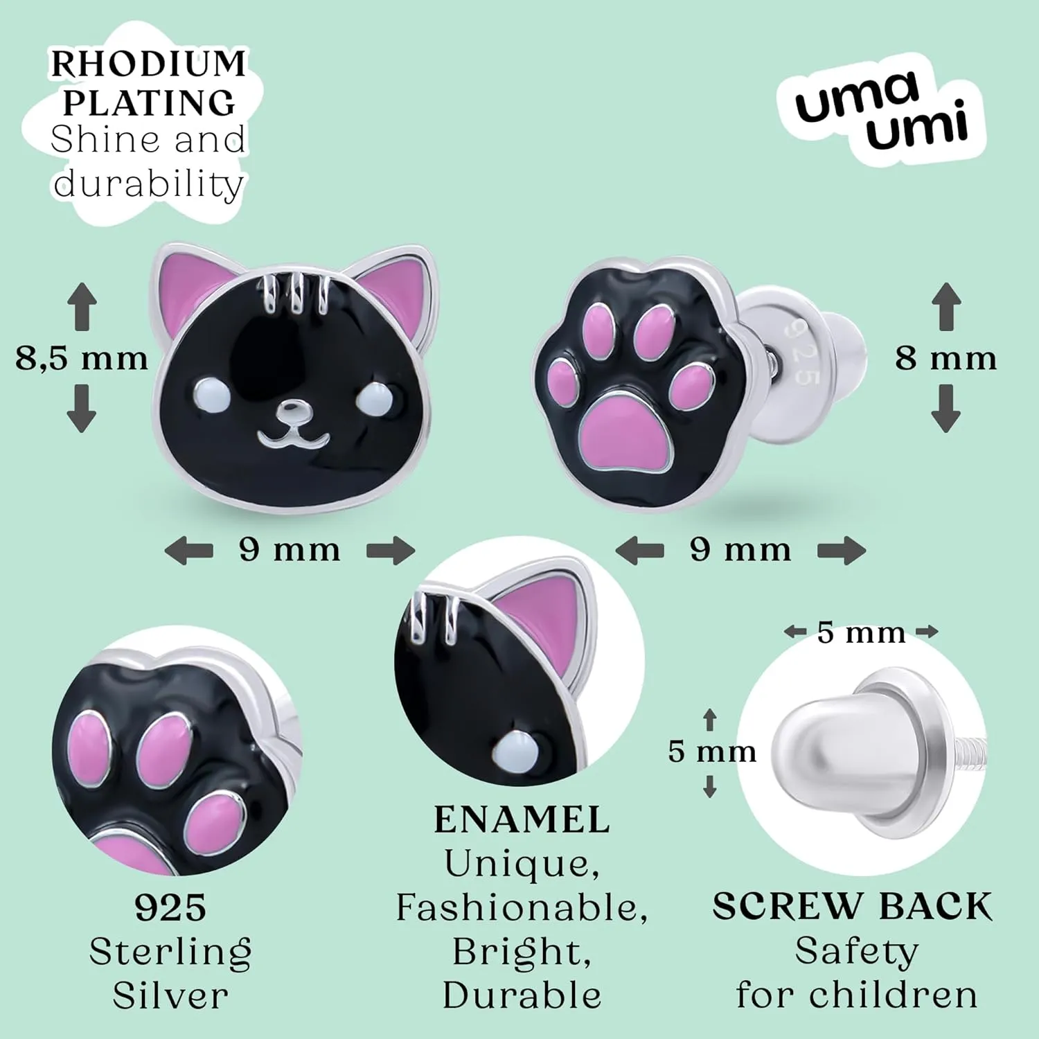 925 Heart Butterfly Star Unicorn Rainbow Cat Daisy Ladybug Dog Bunny Dance Birt Fox Angel Cloud Banana Tiger Animal Donut Stud Earrings for Baby Girls Kids 925 Sterling Silver Hypoallergenic Rhodium