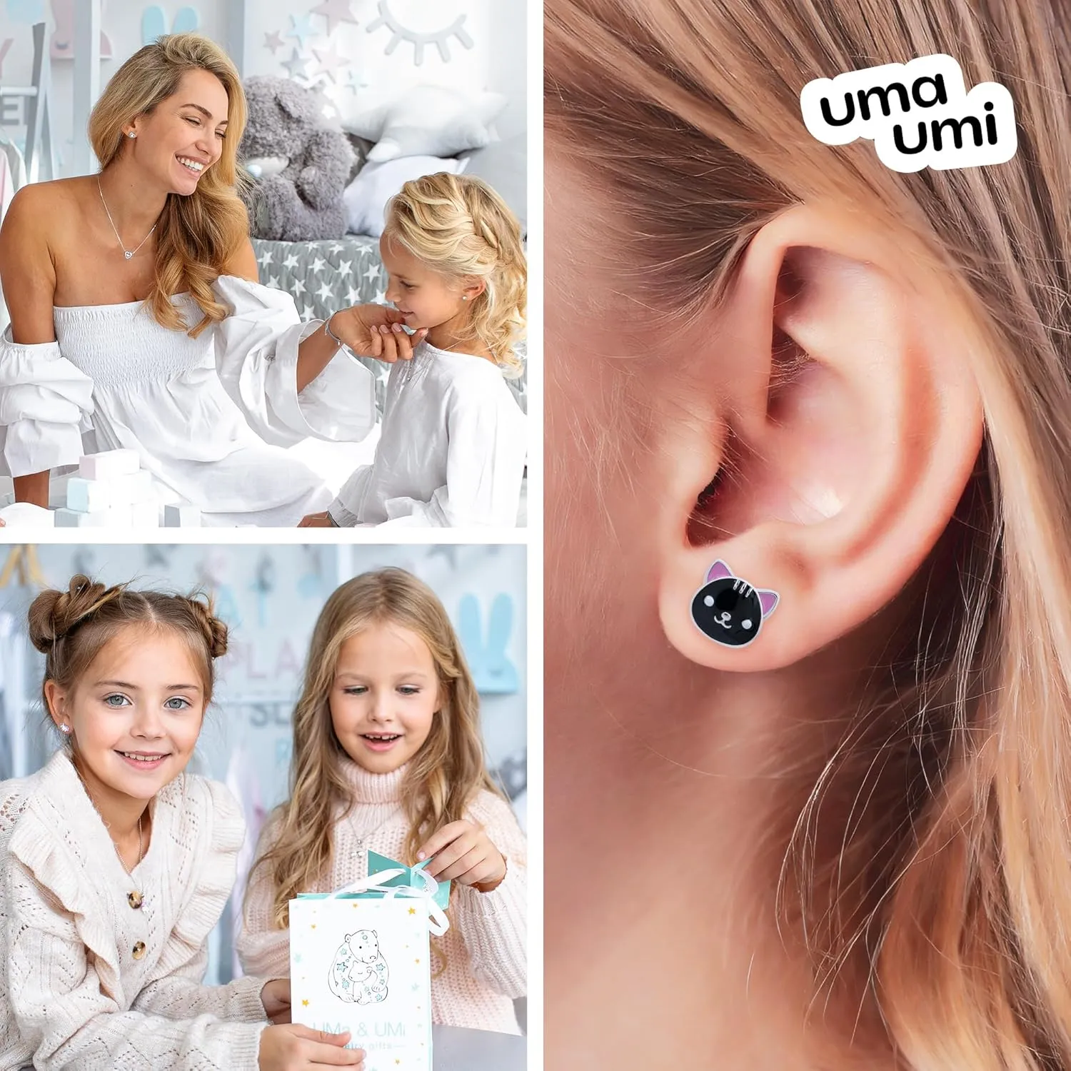 925 Heart Butterfly Star Unicorn Rainbow Cat Daisy Ladybug Dog Bunny Dance Birt Fox Angel Cloud Banana Tiger Animal Donut Stud Earrings for Baby Girls Kids 925 Sterling Silver Hypoallergenic Rhodium