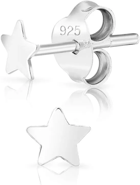 925 Sterling Silver, 24K Yellow or 18K Rose Gold Plated - VERY/TINY/SMALL Fashion Studs Earrings - Thin & Flat Stars - Diameter: 3.5, 4, 5 or 6 mm