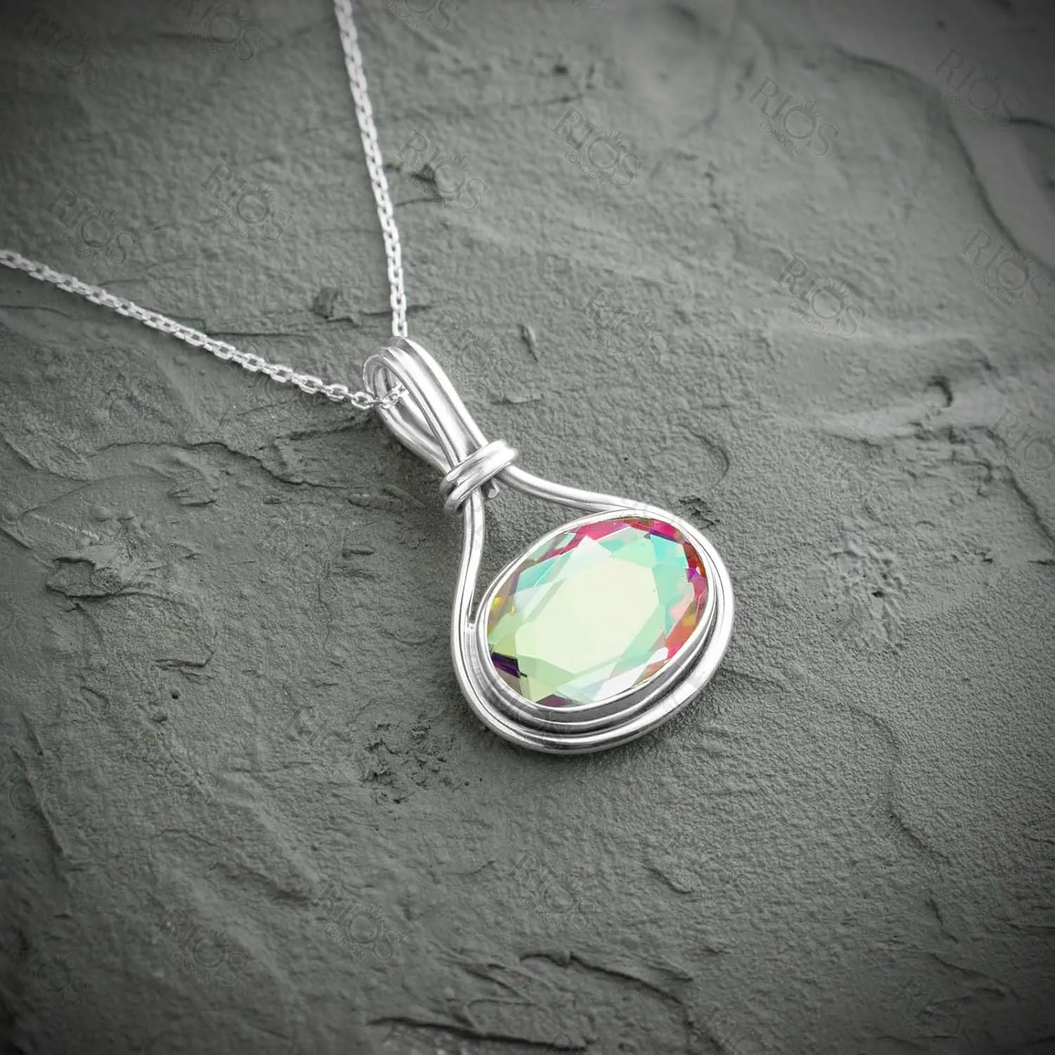 925 Sterling Silver boho handmade designer oval shape angel aura quartz stone Pendant Necklace For Women Girls Gift Solitaire Pendant Christmas Gift