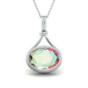 925 Sterling Silver boho handmade designer oval shape angel aura quartz stone Pendant Necklace For Women Girls Gift Solitaire Pendant Christmas Gift