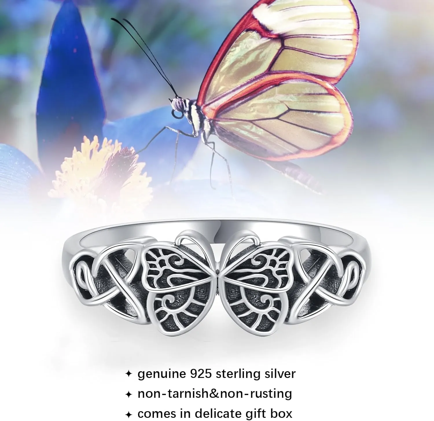 925 Sterling Silver Butterfly Rings/Butterfly Urn Rings for Ashes Celtic Knot Butterfly Ring Jewelry Gift for Women