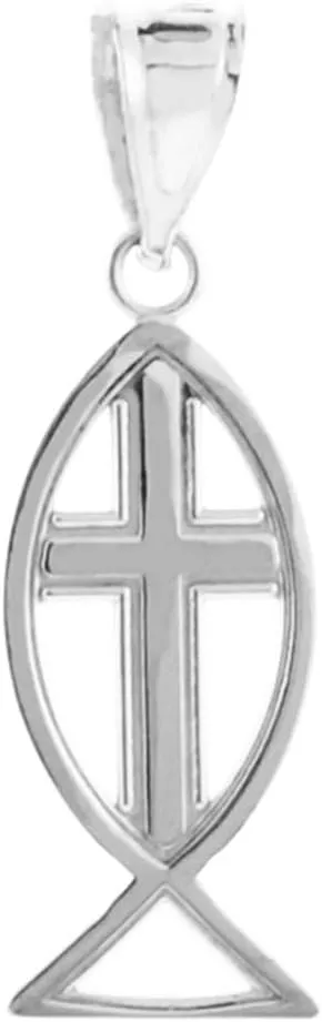 925 Sterling Silver Christian Cross Charm Ichthus Fish Pendant