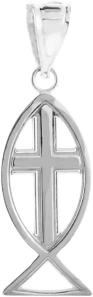 925 Sterling Silver Christian Cross Charm Ichthus Fish Pendant