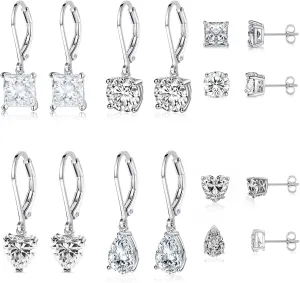 925 Sterling Silver Dangle Earrings for Women Princess Teardrop 5A Cubic Zirconia Hypoallergenic Dangling Earrings for Wedding