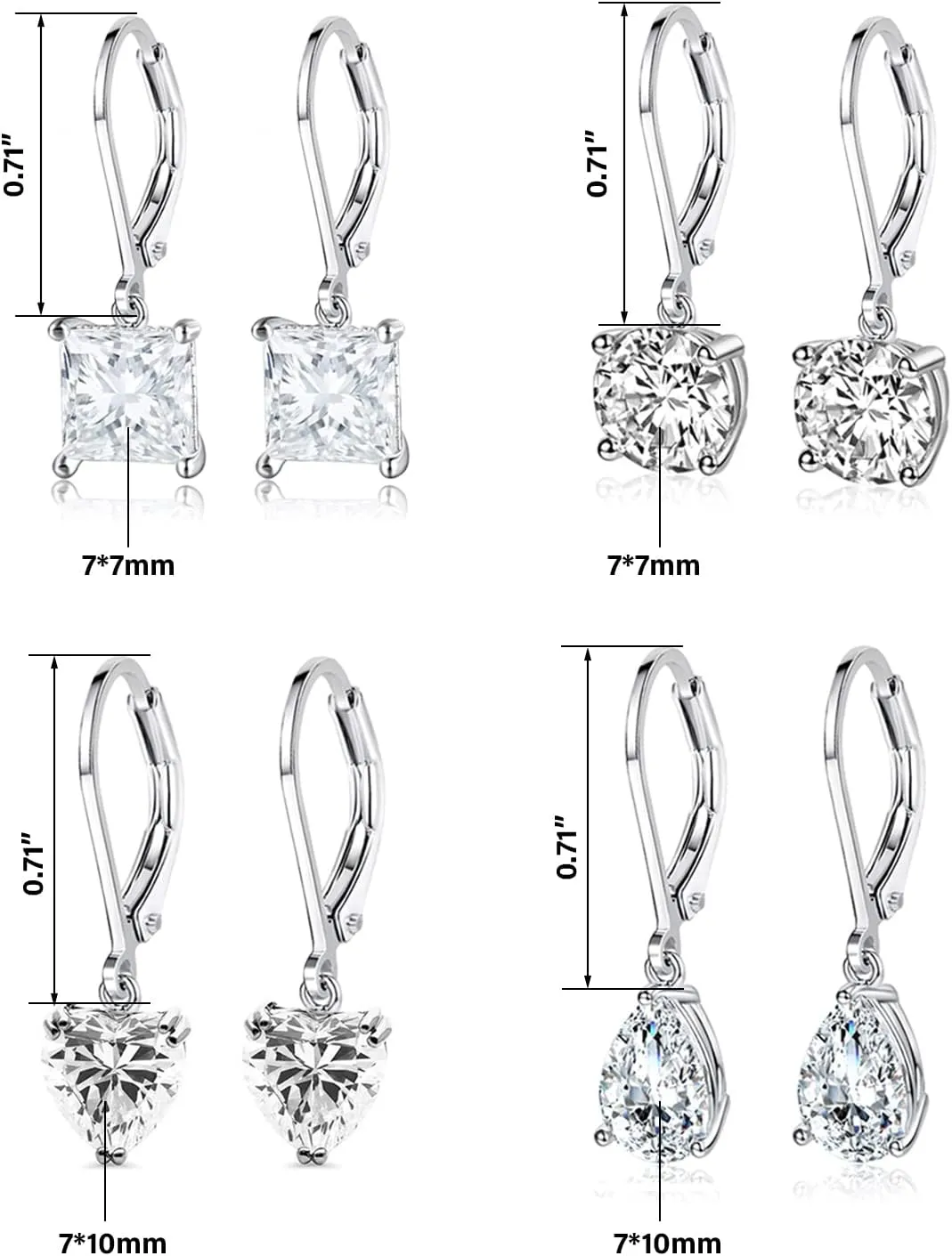 925 Sterling Silver Dangle Earrings for Women Princess Teardrop 5A Cubic Zirconia Hypoallergenic Dangling Earrings for Wedding