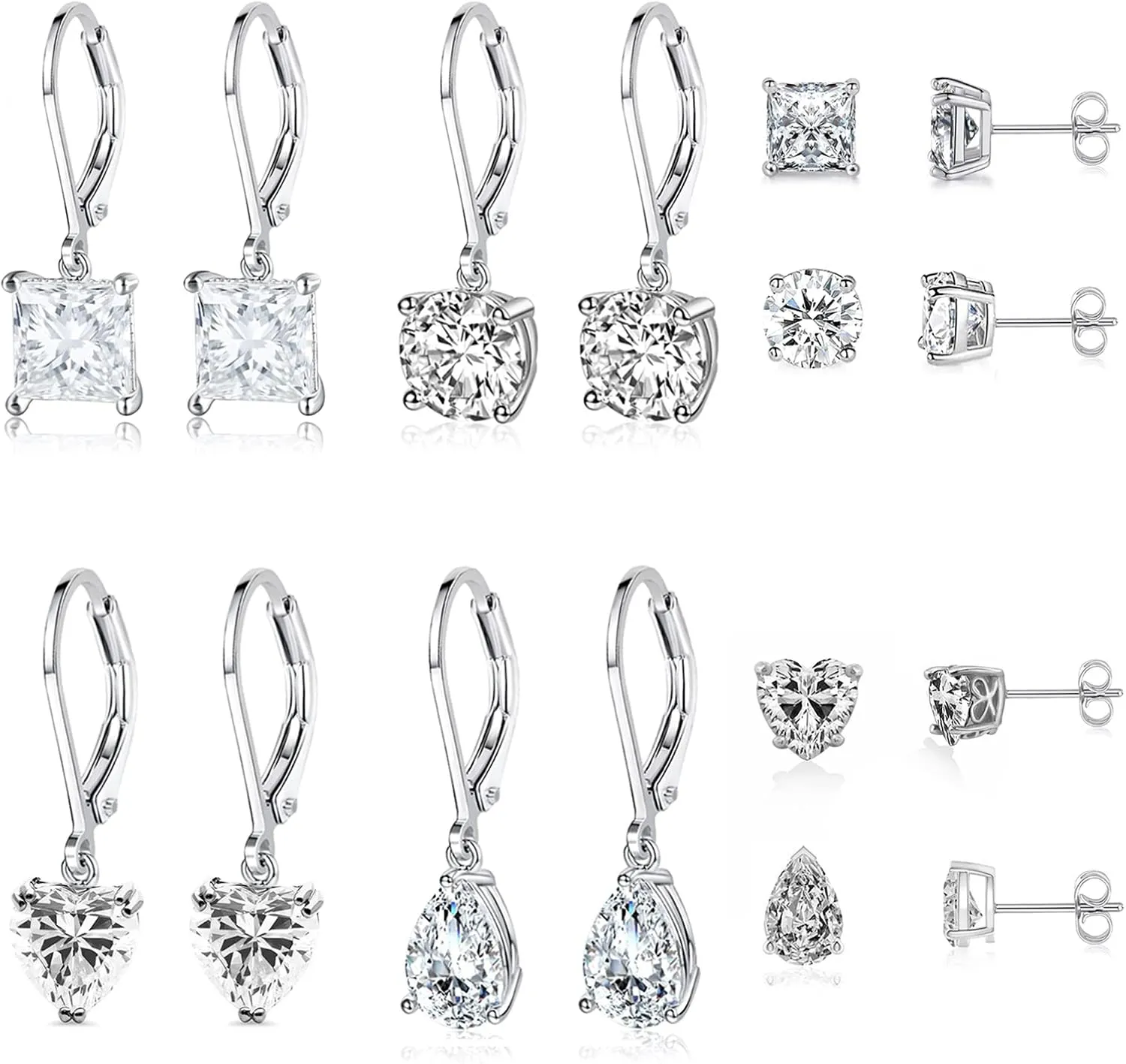 925 Sterling Silver Dangle Earrings for Women Princess Teardrop 5A Cubic Zirconia Hypoallergenic Dangling Earrings for Wedding