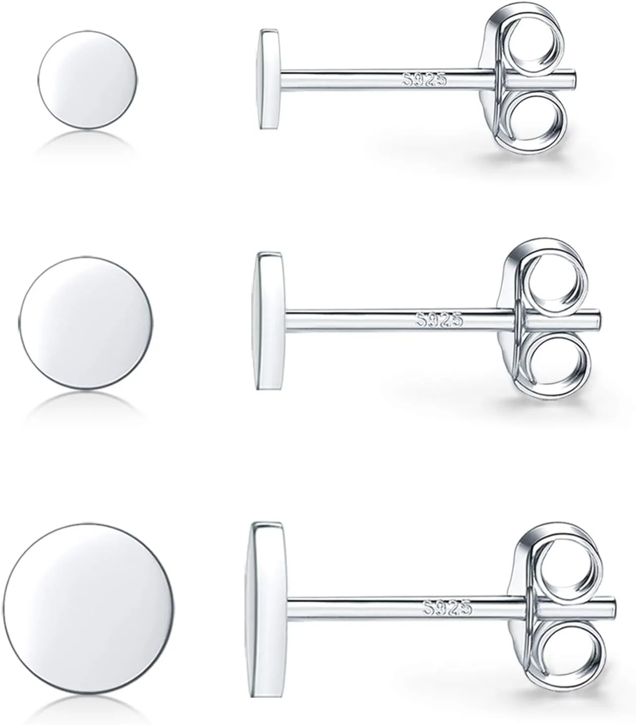 925 Sterling Silver Dot Stud Earrings | Small Simple Round Disc Stud Earrings | Tiny Flat Circle Hypoallergenic Cartilage Tragus Piercing Earrings Gifts for Women Men 2mm 3mm 4mm 5mm