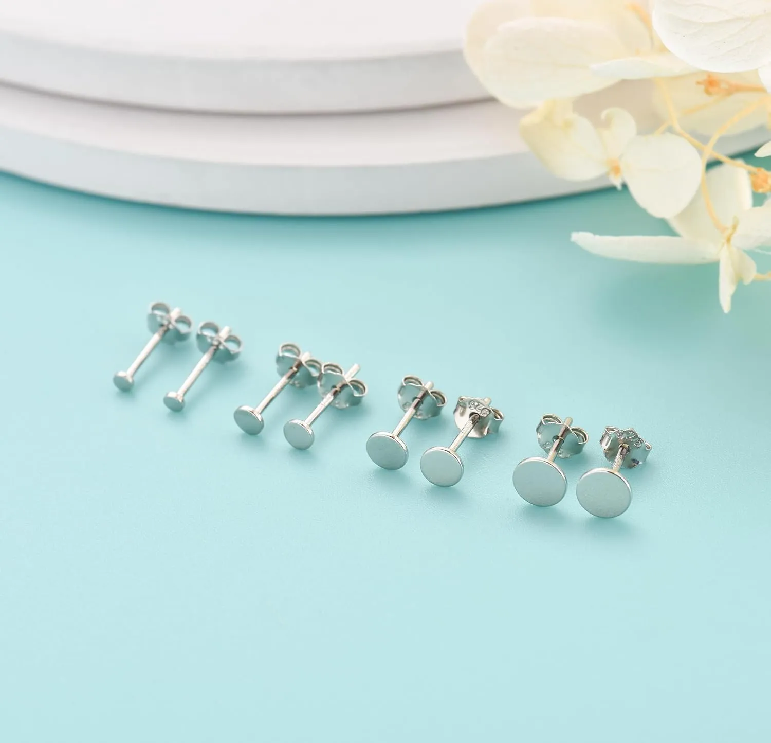 925 Sterling Silver Dot Stud Earrings | Small Simple Round Disc Stud Earrings | Tiny Flat Circle Hypoallergenic Cartilage Tragus Piercing Earrings Gifts for Women Men 2mm 3mm 4mm 5mm
