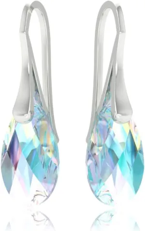 925 Sterling Silver Earrings Made with Imitation of Crystals Blue Aurora Borealis Drop Dangle Hook