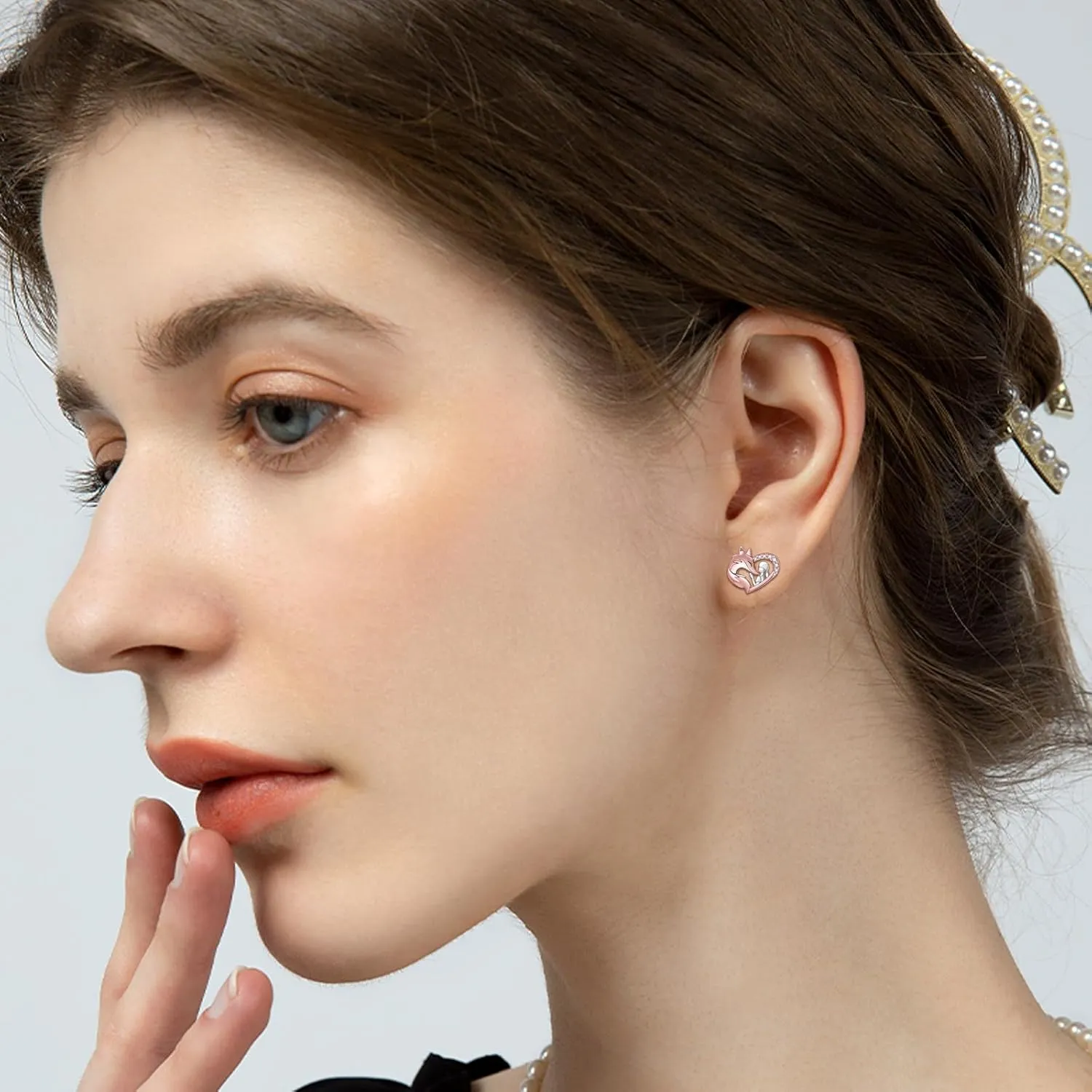 925 Sterling Silver Horse Stud Earrings Hypoallergenic Heart Horse Ear Studs for Women Dog Wolf Fox Animal Earrings for Horse Lover Christmas Jewelry Gifts for Daughter