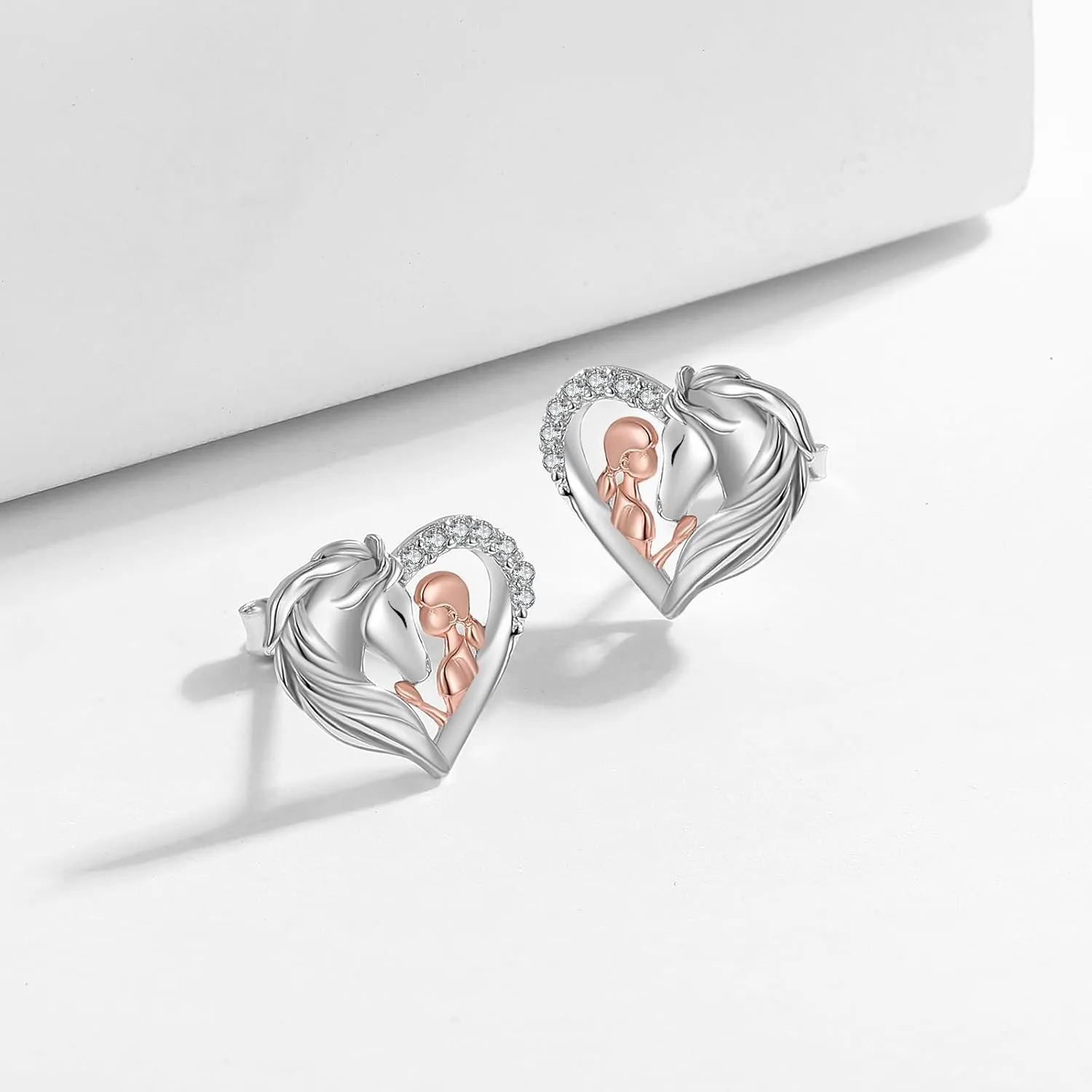 925 Sterling Silver Horse Stud Earrings Hypoallergenic Heart Horse Ear Studs for Women Dog Wolf Fox Animal Earrings for Horse Lover Christmas Jewelry Gifts for Daughter