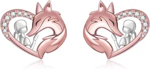 925 Sterling Silver Horse Stud Earrings Hypoallergenic Heart Horse Ear Studs for Women Dog Wolf Fox Animal Earrings for Horse Lover Christmas Jewelry Gifts for Daughter