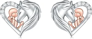 925 Sterling Silver Horse Stud Earrings Hypoallergenic Heart Horse Ear Studs for Women Dog Wolf Fox Animal Earrings for Horse Lover Christmas Jewelry Gifts for Daughter