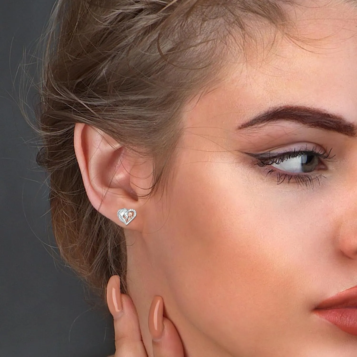 925 Sterling Silver Horse Stud Earrings Hypoallergenic Heart Horse Ear Studs for Women Dog Wolf Fox Animal Earrings for Horse Lover Christmas Jewelry Gifts for Daughter