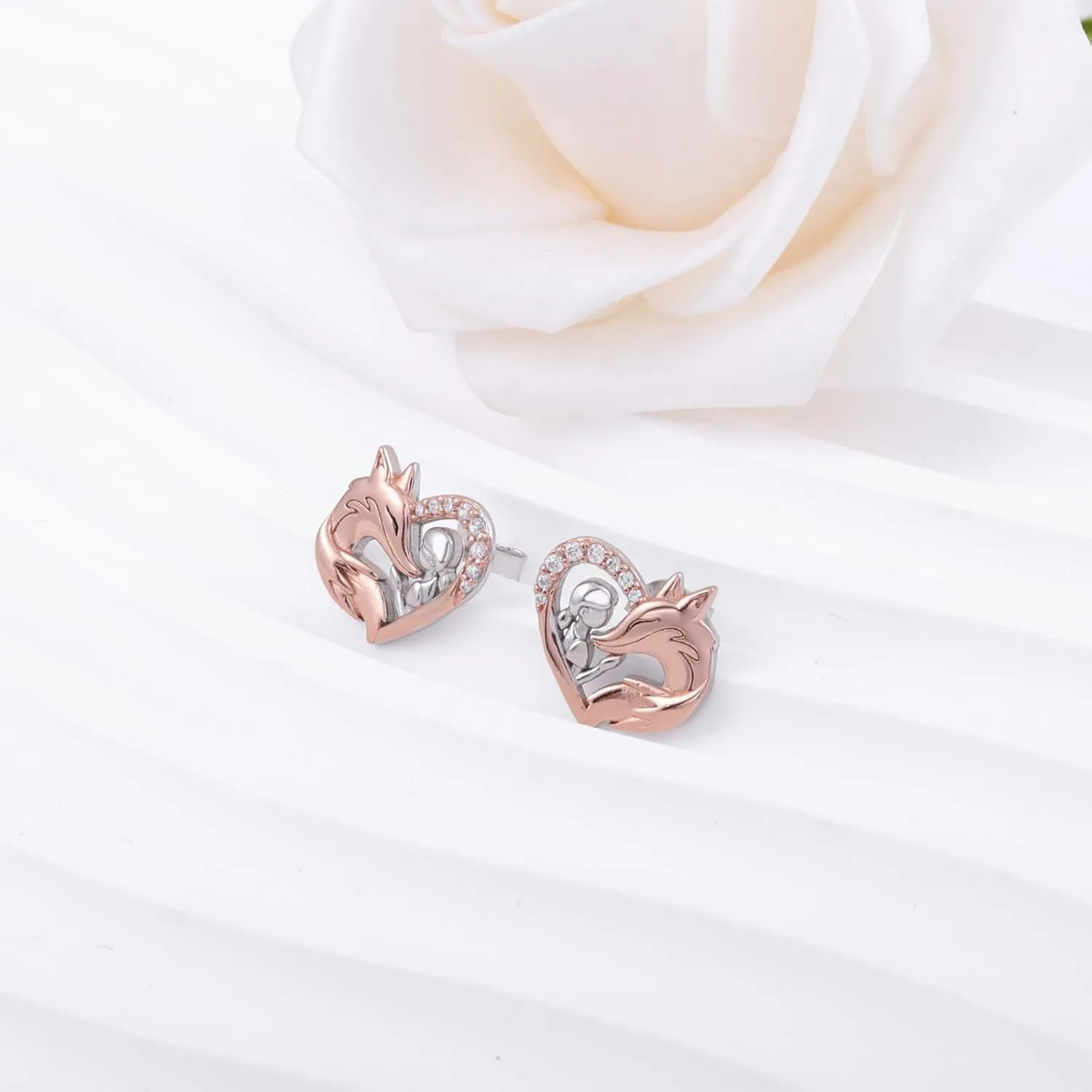 925 Sterling Silver Horse Stud Earrings Hypoallergenic Heart Horse Ear Studs for Women Dog Wolf Fox Animal Earrings for Horse Lover Christmas Jewelry Gifts for Daughter