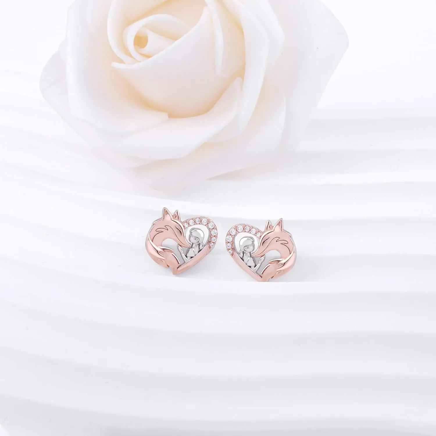 925 Sterling Silver Horse Stud Earrings Hypoallergenic Heart Horse Ear Studs for Women Dog Wolf Fox Animal Earrings for Horse Lover Christmas Jewelry Gifts for Daughter