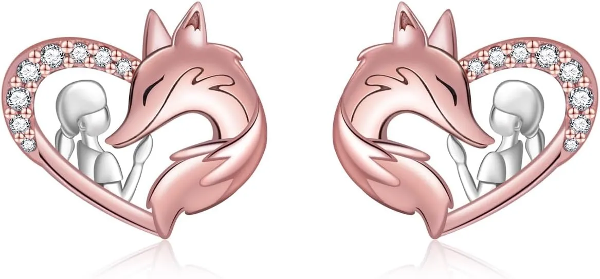 925 Sterling Silver Horse Stud Earrings Hypoallergenic Heart Horse Ear Studs for Women Dog Wolf Fox Animal Earrings for Horse Lover Christmas Jewelry Gifts for Daughter