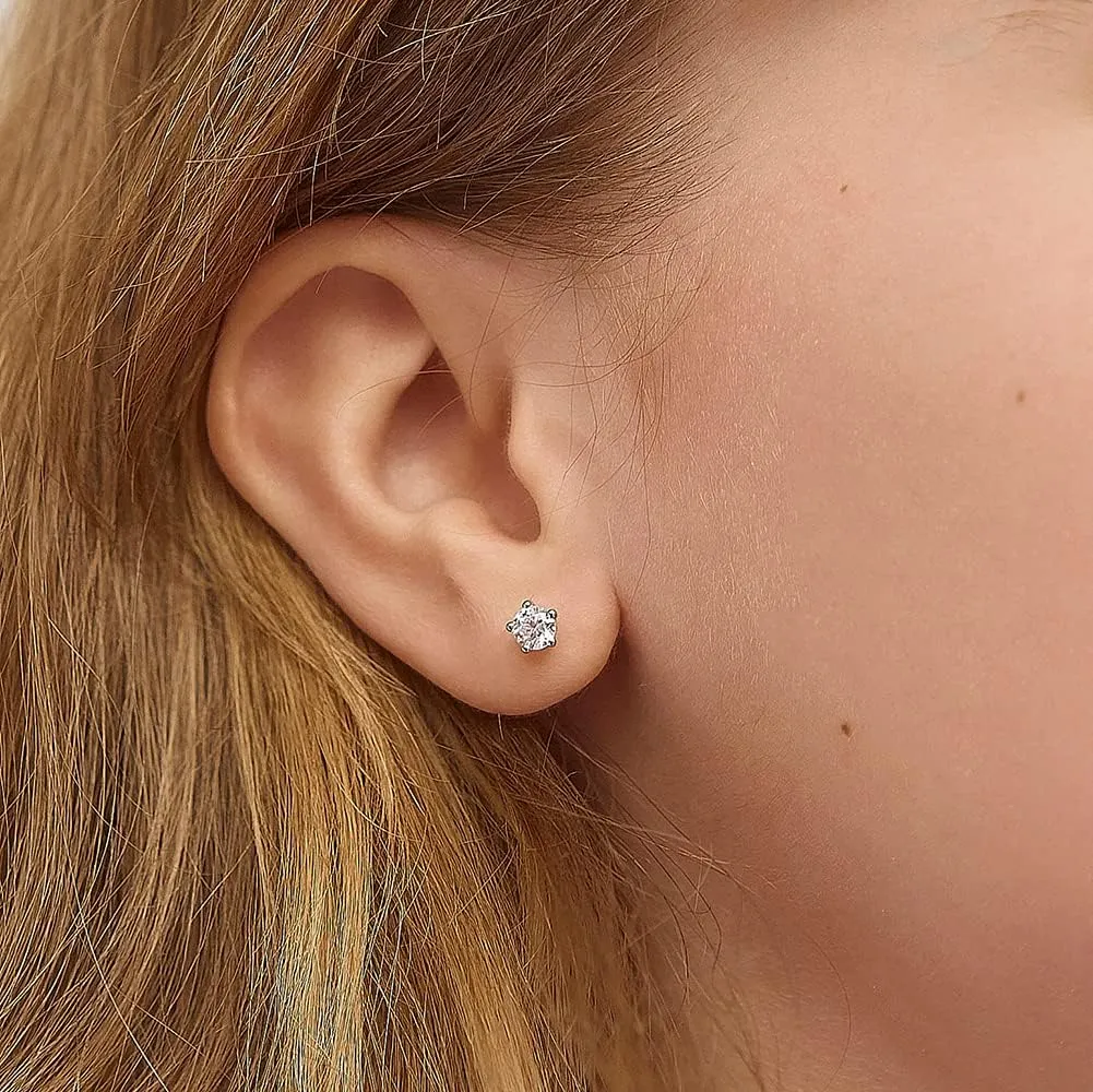 925 Sterling Silver Hypoallergenic 4mm Solitaire Simulated Birthstone Earrings for Girls - Round Simulated Birthstone Kids Earrings Cubic Zirconia for Toddlers - CZ Safety Back Earrings