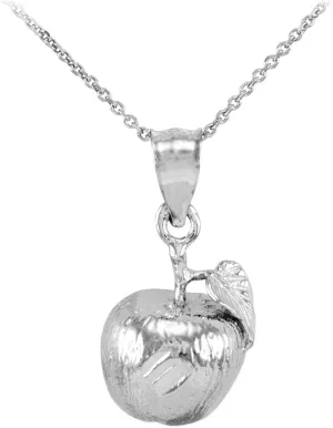 925 Sterling Silver Leaf and Fruit Charm High Polish Apple Pendant Necklace