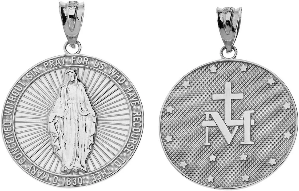 925 Sterling Silver Miraculous Medal Catholic Blessed Virgin Mary Sacred Pendant Necklace