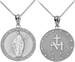 925 Sterling Silver Miraculous Medal Catholic Blessed Virgin Mary Sacred Pendant Necklace