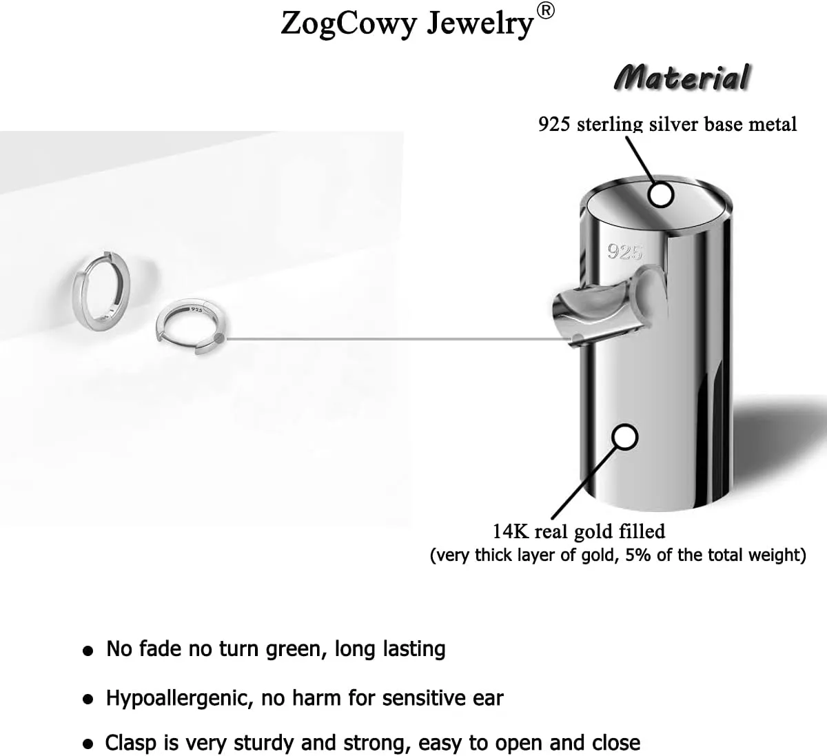 925 Sterling Silver Small Gold Hoop Earrings for Women Girls 14K Gold Huggie Earrings Tiny Hypoallergenic Cartilage Earrings Hoops