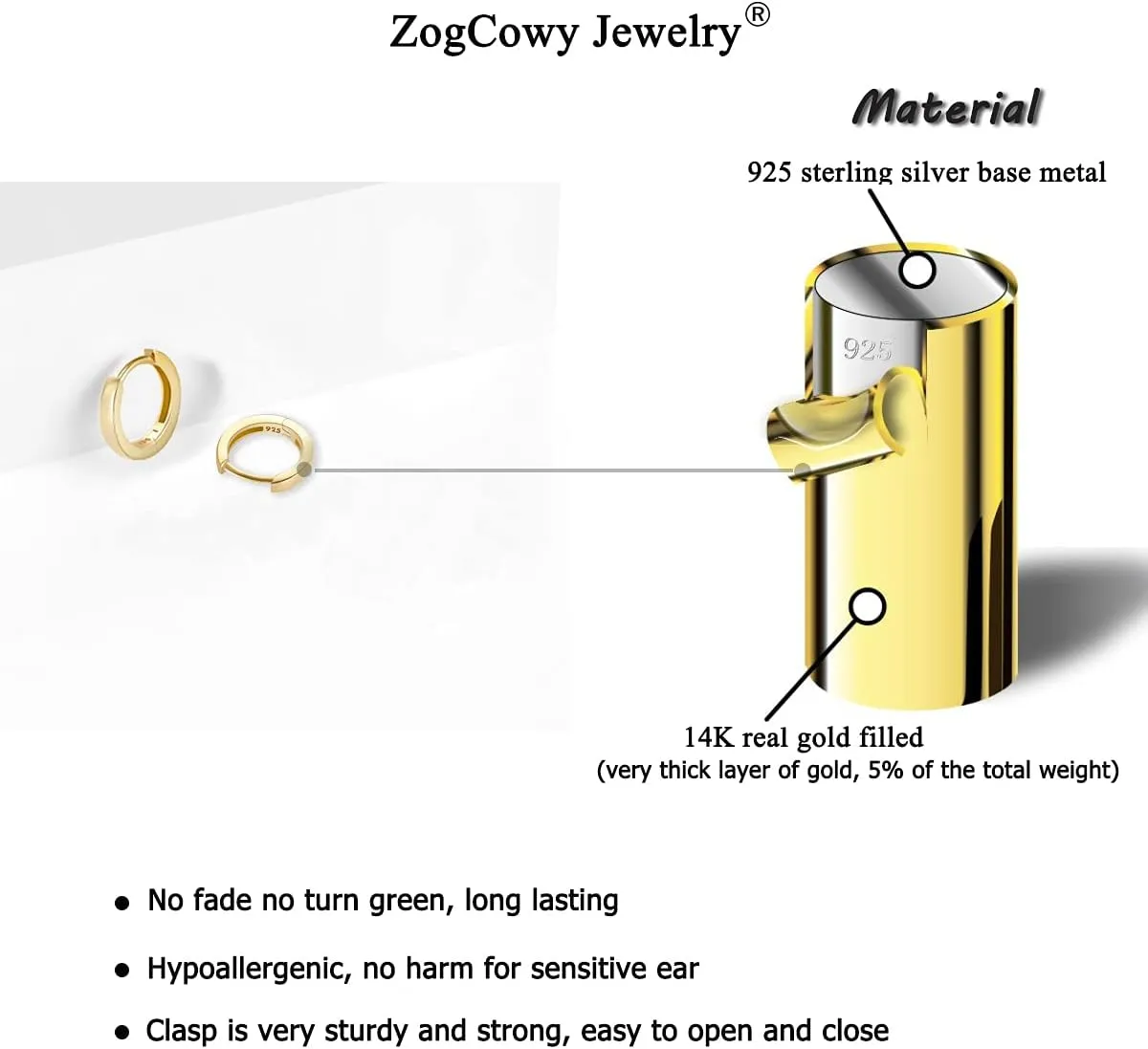 925 Sterling Silver Small Gold Hoop Earrings for Women Girls 14K Gold Huggie Earrings Tiny Hypoallergenic Cartilage Earrings Hoops
