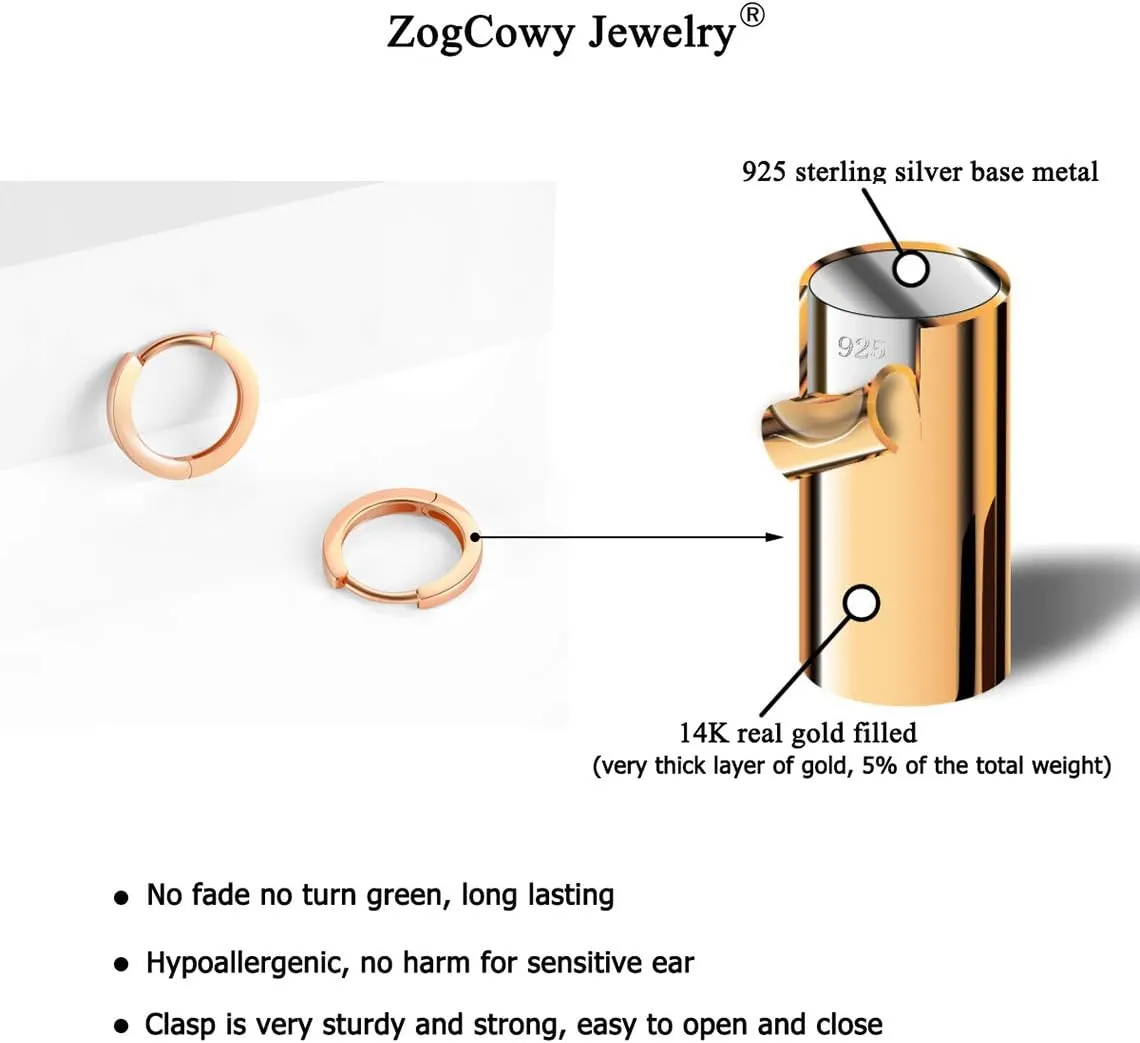 925 Sterling Silver Small Gold Hoop Earrings for Women Girls 14K Gold Huggie Earrings Tiny Hypoallergenic Cartilage Earrings Hoops